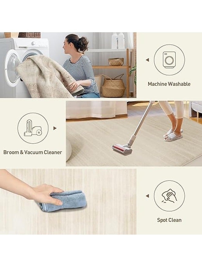 KLNAMAEAAN Simple Cream Large Area Fluffy Rug Carpet 240X360 CM  (Three Proof Cotton Based Loop Velvet) - Image 3