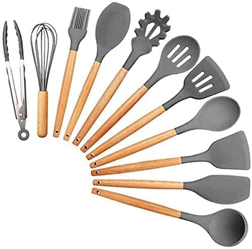 JET ROY Kitchen Utensils Spoon Spatula CookingBaking Set 11 Pcs NonStick with Wooden HandleBPA FreeHeat Resistant ItemFlexible Non Toxic Silicon Cookware Tools with Holder Multicolor - Image 2