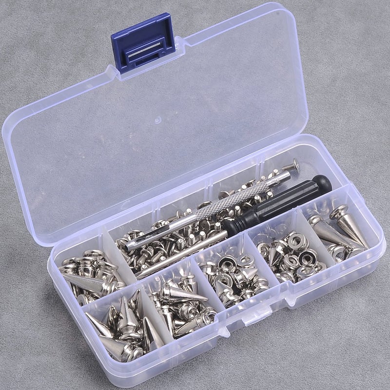 YORANYO 70 Sets Mixed Shape Spikes and Studs Assorted Sizes for Clothing - Silver Color Screw Back Bullet Tree Rivet for Leather Craft, Shoes, Belts, Bags, Dog Collars - Image 4