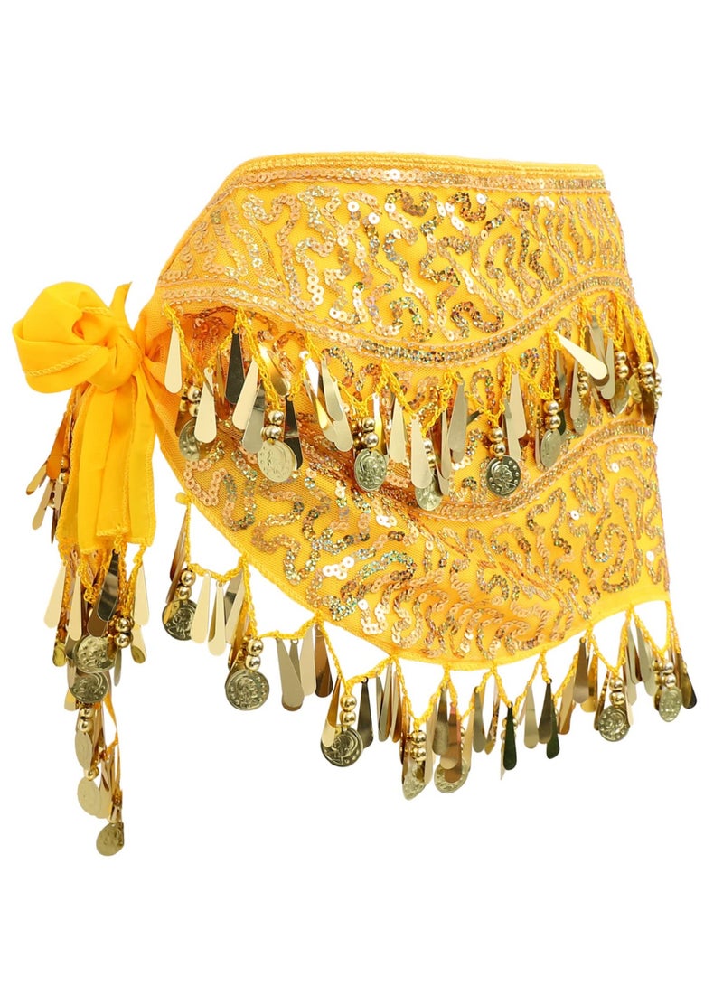 Belly Dance Hip Scarf with Gold Coins, Chiffon Skirt for Women, Perfect for Latin Zumba and Yoga - Image 1