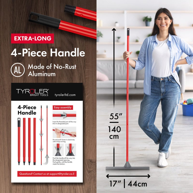 Tyroler Bright Tools Tyroler Floor Squeegee for Concrete Floors, 17" Heavy Duty Squeegee for Floor, Squeegees Broom for Floors with 55" 4 Part Handle Perfect for Tiles, Marble, Garage, Deck, Patio, Bathroom, Shower - Image 4