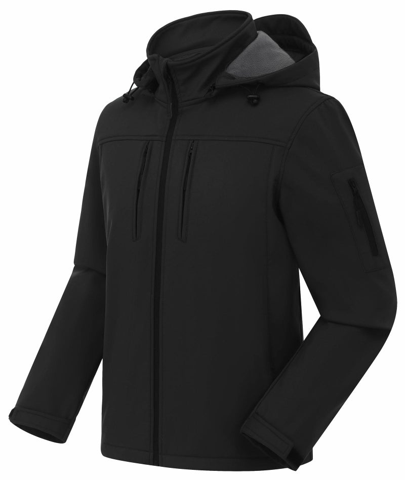 CREATMO US Men's Tactical Jacket Water-Resistant Softshell Hiking Detachable Hoodie Fleece Jacket Black XL - Image 1