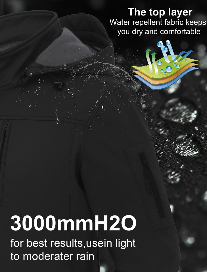 CREATMO US Men's Tactical Jacket Water-Resistant Softshell Hiking Detachable Hoodie Fleece Jacket Black XL - Image 5