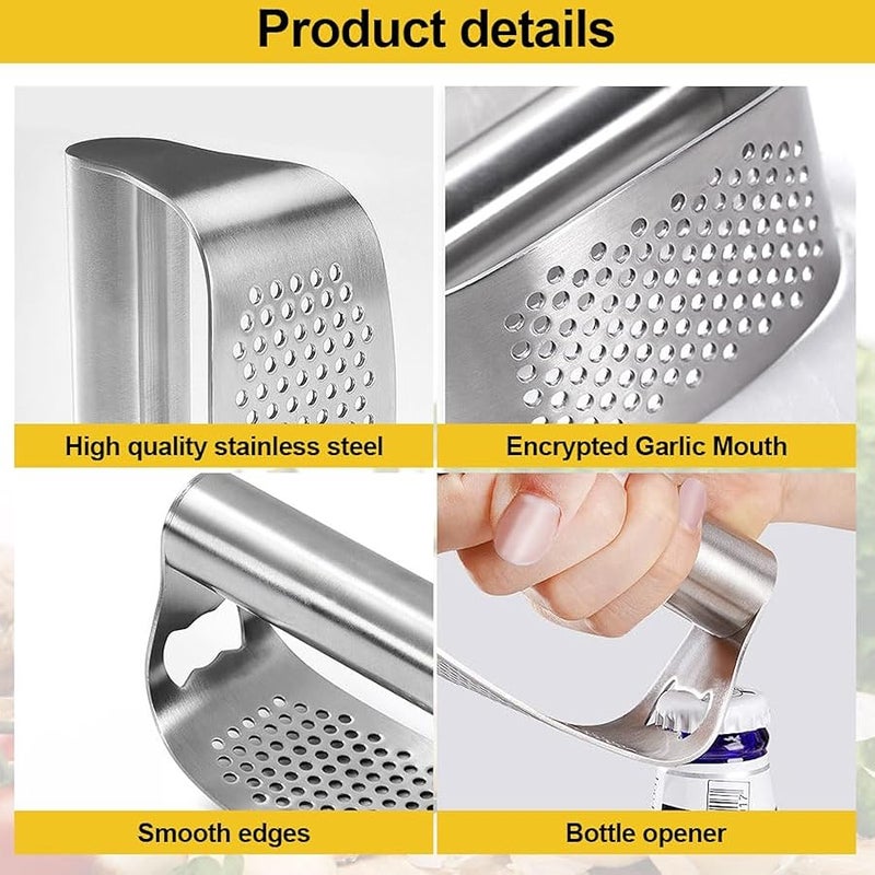 Fauppt Garlic Press Garlic Presser Stainless Steel,2025 Upgraded Garlic Press Mincer Garlic Crusher with Peeler and Cleaning Brush,Multifunctional Kitchen Gadget Garlic Mincer for Women (B/1PC) - Image 4