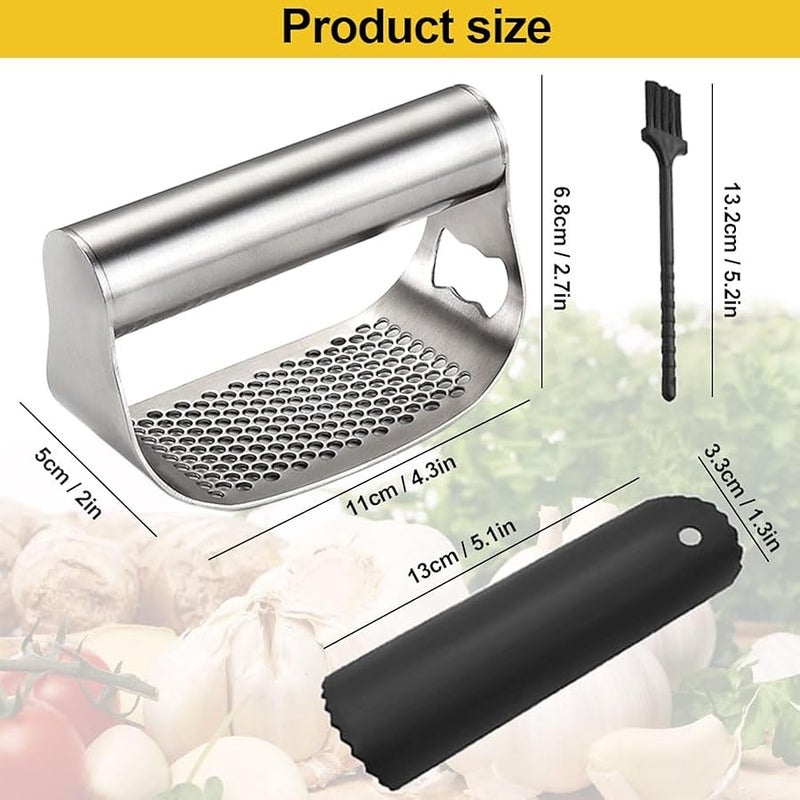 Fauppt Garlic Press Garlic Presser Stainless Steel,2025 Upgraded Garlic Press Mincer Garlic Crusher with Peeler and Cleaning Brush,Multifunctional Kitchen Gadget Garlic Mincer for Women (B/1PC) - Image 3