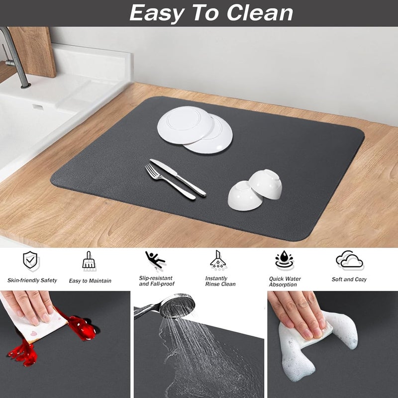 Whixant Dish Drying Mat for Kitchen Counter Heat Resistant Drainer Mats with NonSlip Rubber Backed Hide Stain Kitchen Super Absorbent Draining Mat Easy to Clean Dish Rack Pad - Image 3