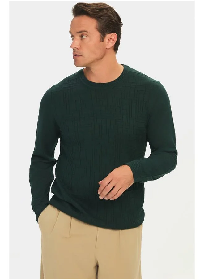 JUNE June Men Regular Fit Crew Neck Patterned Knitwear Sweater Dark Green