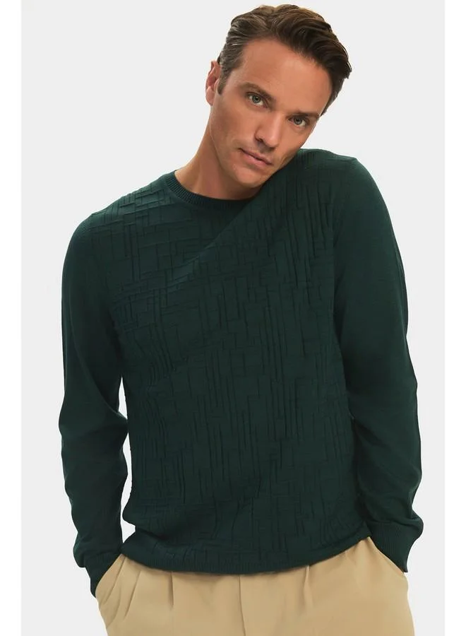 JUNE June Men Regular Fit Crew Neck Patterned Knitwear Sweater Dark Green