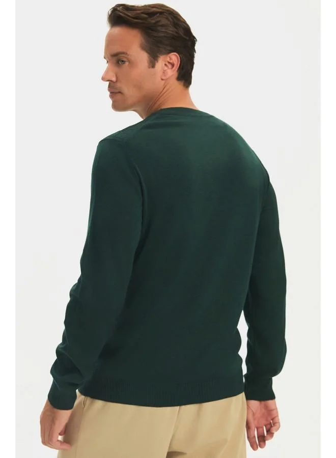 JUNE June Men Regular Fit Crew Neck Patterned Knitwear Sweater Dark Green