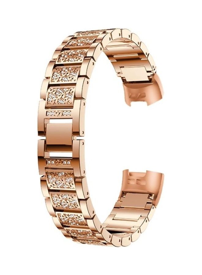 NIBEMINENT Diamond-Studded Solid Stainless Steel Wrist Strap Watch Band for Fitbit Charge 3 Rose Gold  - Image 2