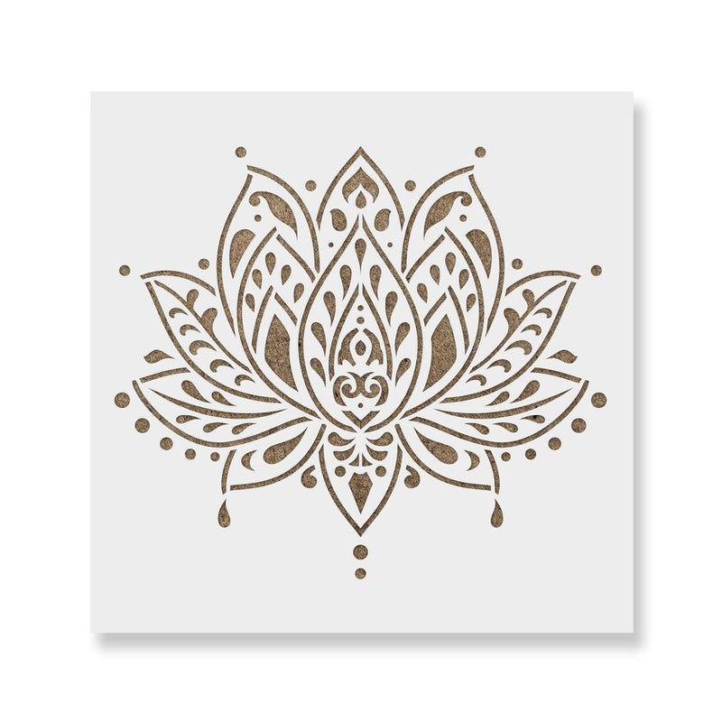 Ivanas Sacred Lotus Flower Stencil Template for Walls and Crafts - Reusable Stencils for Painting in 12" x 12" Size - Image 1