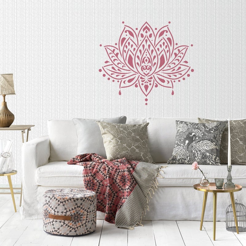 Ivanas Sacred Lotus Flower Stencil Template for Walls and Crafts - Reusable Stencils for Painting in 12" x 12" Size - Image 2