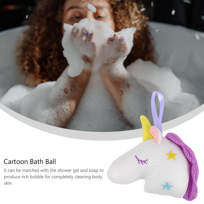 Unicorn Bath Sponge Mesh Exfoliating Brush White Cartoon Pouf Body Scrubber - Image 4