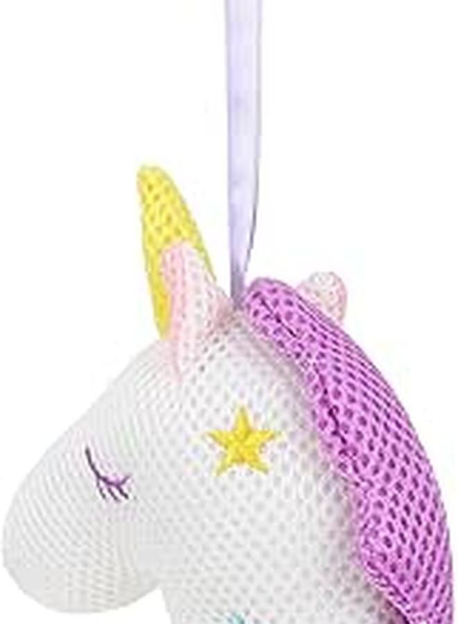 Unicorn Bath Sponge Mesh Exfoliating Brush White Cartoon Pouf Body Scrubber - Image 1