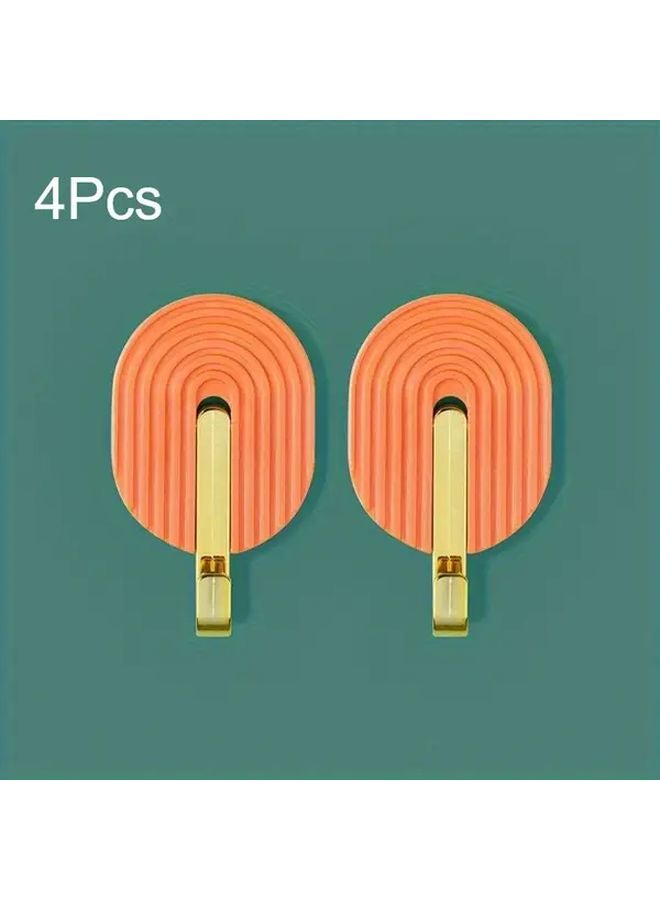 4Pcs Orange Self Adhesive Hooks Heavy Duty No Drill Wall Mounted Towel Rack Holder - Image 1