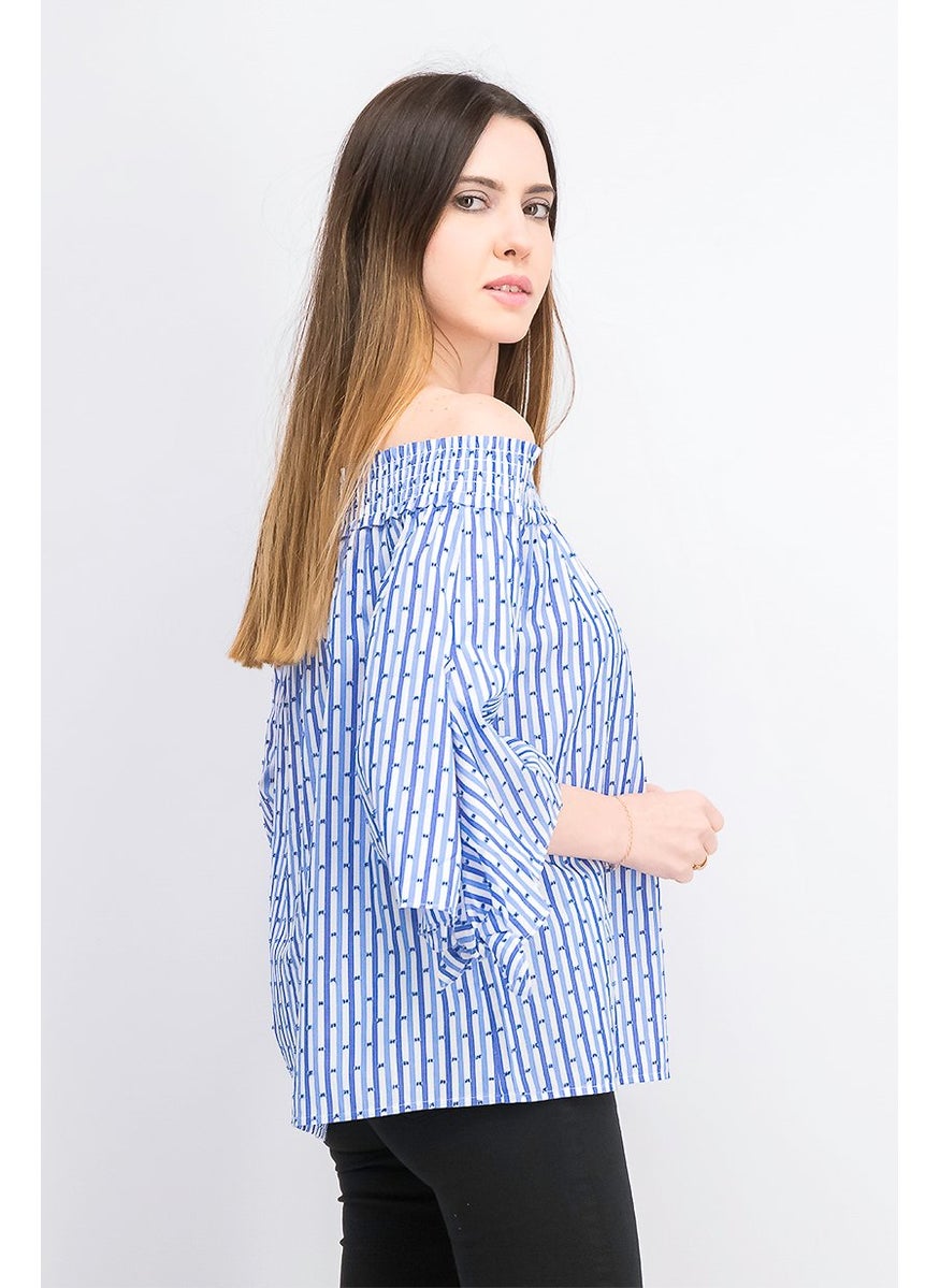 Women Off,Shoulder Stripe Top, Blue - pzsku/Z1074934423D0839D2617Z/45/_/1739110530/548b089c-f479-4e6b-acaf-e0c7c443a410