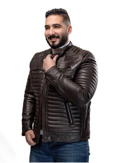 Generic Elegant natural leather jacket, excellent closure, high-quality material, brown color JA6  - Image 1
