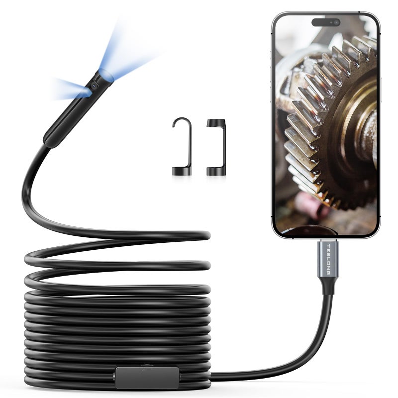Teslong Teslong Dual Lens Endoscope Camera with Light, USB-C Borescope Inspection Camera with 8+1 LED Lights, 10FT Flexible Waterproof Fiber Optic Camera Snake Scope Compatible with iPhone 15, Android Phone  - Image 1