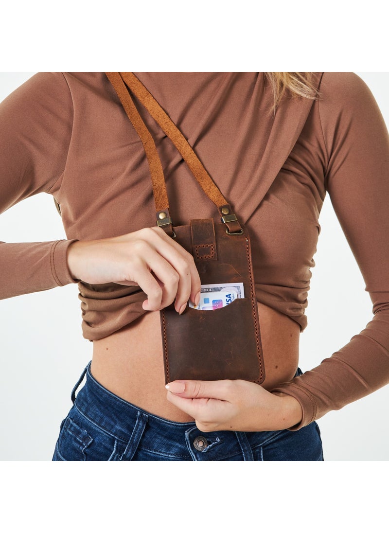 Vagave Women's Genuine Leather Phone Bag with Shoulder Strap and Money and Card Compartment  - Image 5