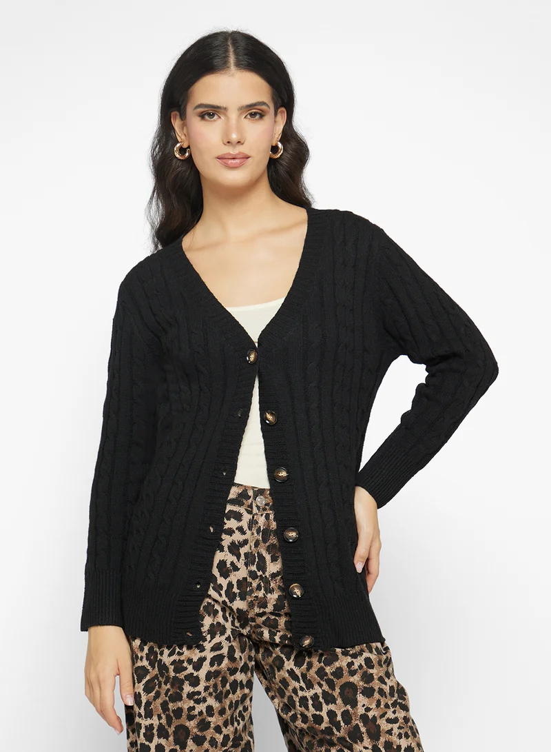 Ginger Longline Knitted Button Up Cardigan
