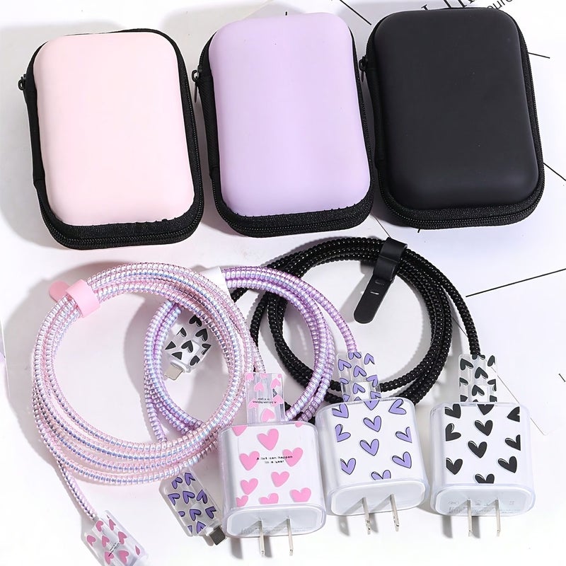 6 Pieces Blue Heart Blue Bag Solid Color Eva Shockproof Drop Proof Storage Box Compatible With Apple 20W Charger Data Cable Protective Case Organizer - Image 3
