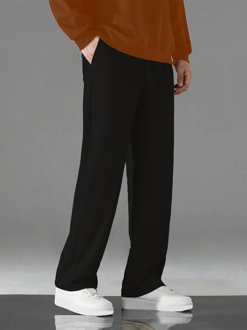 KAJARU Casual Straight Leg Trousers for Men, Drawstring Waist (in, Alpha, XL, Black) - Image 5