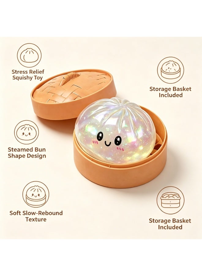 QITAI Glitter Dumpling, Glitter Dumpling Squishy with Box, Dumplings Sensory Squeeze Toy for Stress Relief (White) - Image 2
