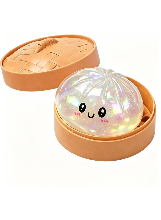 QITAI Glitter Dumpling, Glitter Dumpling Squishy with Box, Dumplings Sensory Squeeze Toy for Stress Relief (White) - Image 1