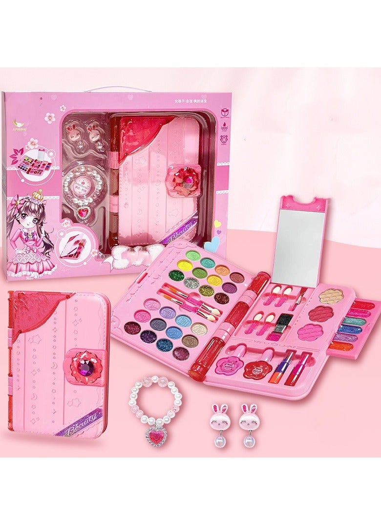 Girl Makeup Kit With Princess Notebook Shape,Pink Color Portable, Durable And Washable,Non-Toxic safe,Water-soluble Cute and Delicate Elegant ﻿ - Image 1