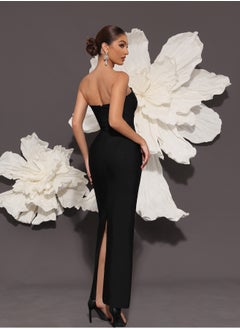 Meilun Women's Black Strapless Beaded Maxi Evening Dress  - Image 2