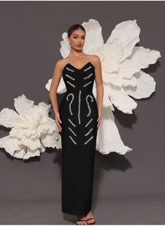 Meilun Women's Black Strapless Beaded Maxi Evening Dress  - Image 1