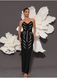 Meilun Women's Black Strapless Beaded Maxi Evening Dress  - Image 3