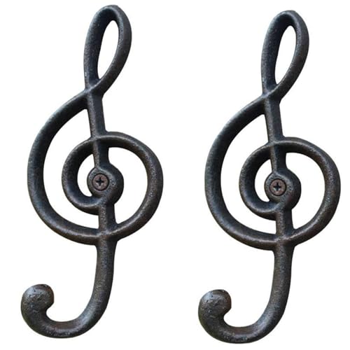 Hdtyyln 2 Pack Decorative Wall Hook, Music Note Wall Hooks, Black Cast Iron Single Hook for Home Kitchen Outdoor Garden Hanging Clothes Caps Bags Coats Daily Tools Planter, 6.3"X2.75" - Image 1