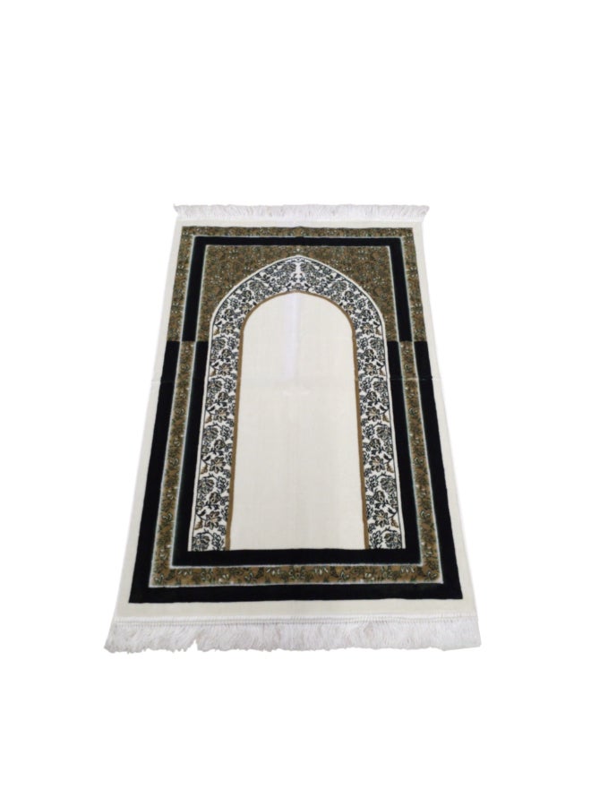 ريف سجادة صلاة إسلامية مخملية بطراز أرينو جودة فاخرة أخضر وأبيض 70 × 110 سم ARENNO104385GRN - Image 1