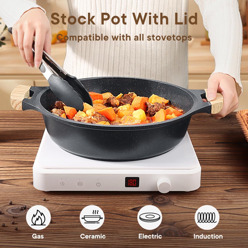 GiPP 6QT Nonstick Stock Pot with Lid Soup Pot,12.6 Inch Non Toxic Stockpot for Cooking,Stew Pot with Nonstick Ceramic Coating,Non Stick Cooking Pot Compatible with All Stoves,PFAS/PTFE/PFOA Free,Gray - Image 3