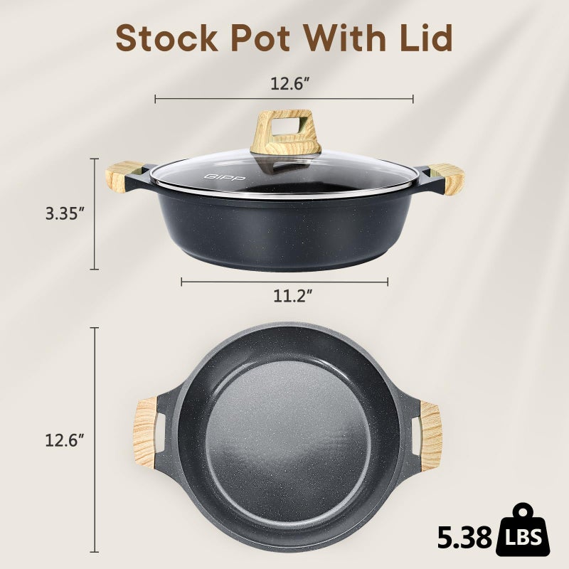 GiPP 6QT Nonstick Stock Pot with Lid Soup Pot,12.6 Inch Non Toxic Stockpot for Cooking,Stew Pot with Nonstick Ceramic Coating,Non Stick Cooking Pot Compatible with All Stoves,PFAS/PTFE/PFOA Free,Gray - Image 2