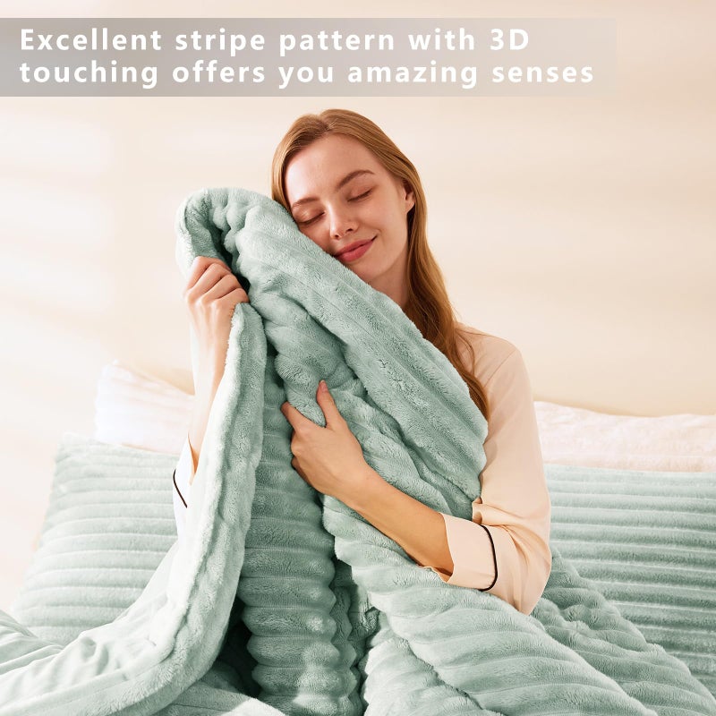 CozyLux Fluffy Queen Comforter Set - Super Soft Faux Fur Sage Green Comforter Queen Size, Winter Warm Fleece Bedding Set, 3 Pieces Plush Fuzzy Bed Set (1 Shaggy Comforter, 2 Pillowcases) - Image 2