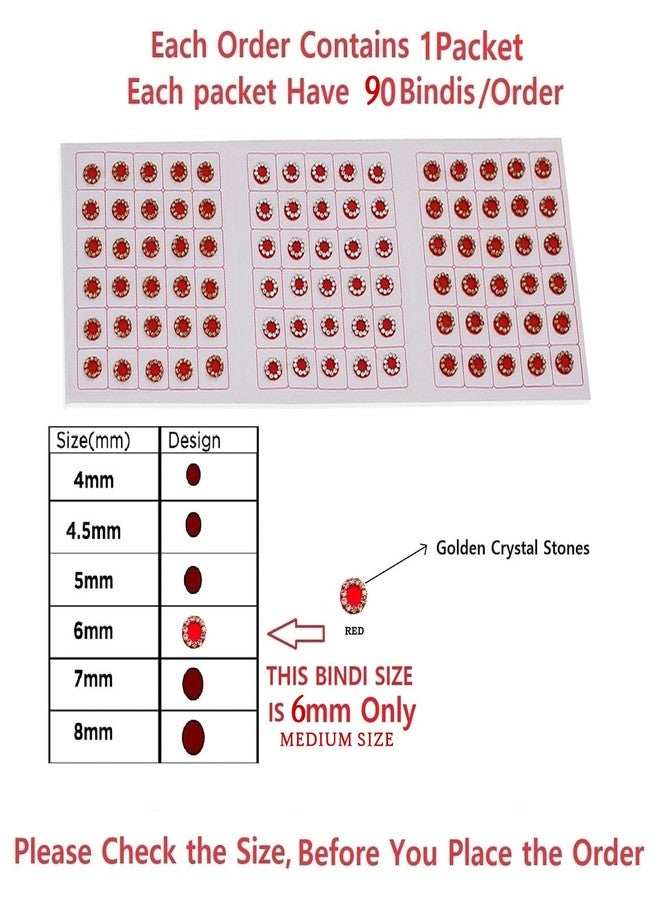 فاما ملصقات بيندي من فاما فاشنز ستون لال بيندي بيندي بيندي كريستال ذهبي أحمر للفتيات والسيدات (مقاس 6 مم - 60 بيندي حجر أحمر) - Image 3