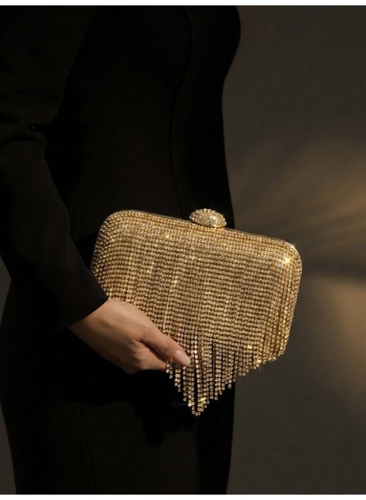 LIFESTYLISH crossbody evening bag with cascading waterfall design ZS-8 - Gold - Image 5