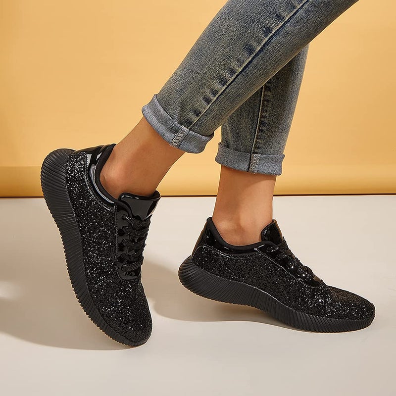 BELOS Women's Fashion Sneakers Glitter Shoes with Vibrant Colors and Sparkle(9B(M) US, Black) - Image 2