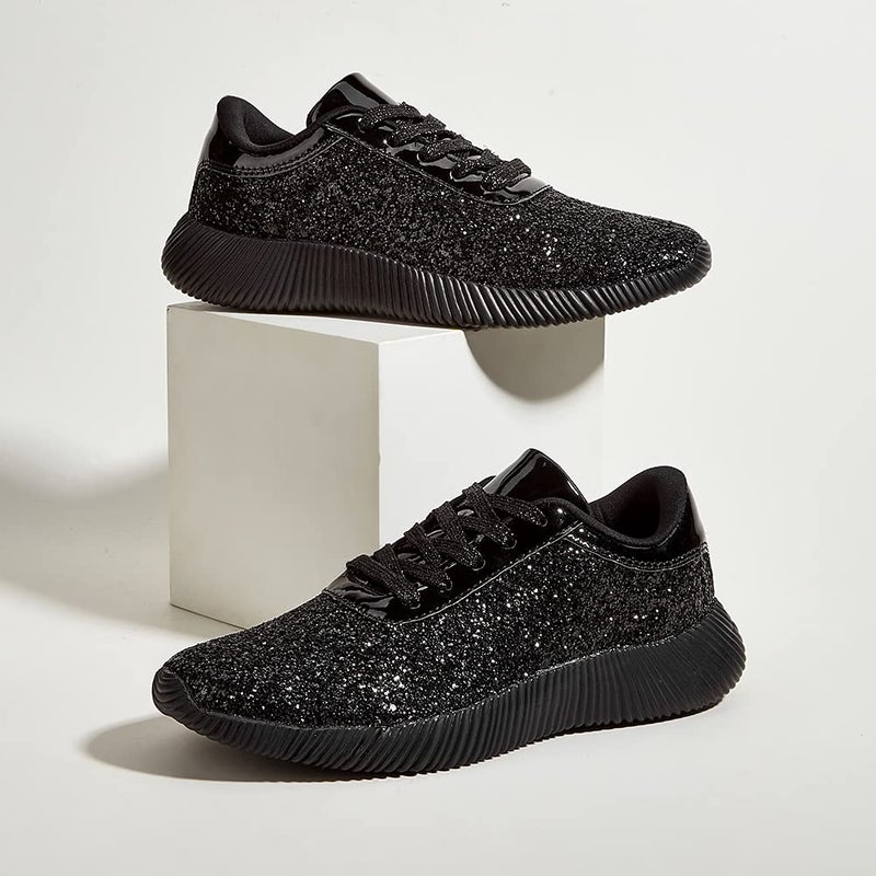 BELOS Women's Fashion Sneakers Glitter Shoes with Vibrant Colors and Sparkle(9B(M) US, Black) - Image 5