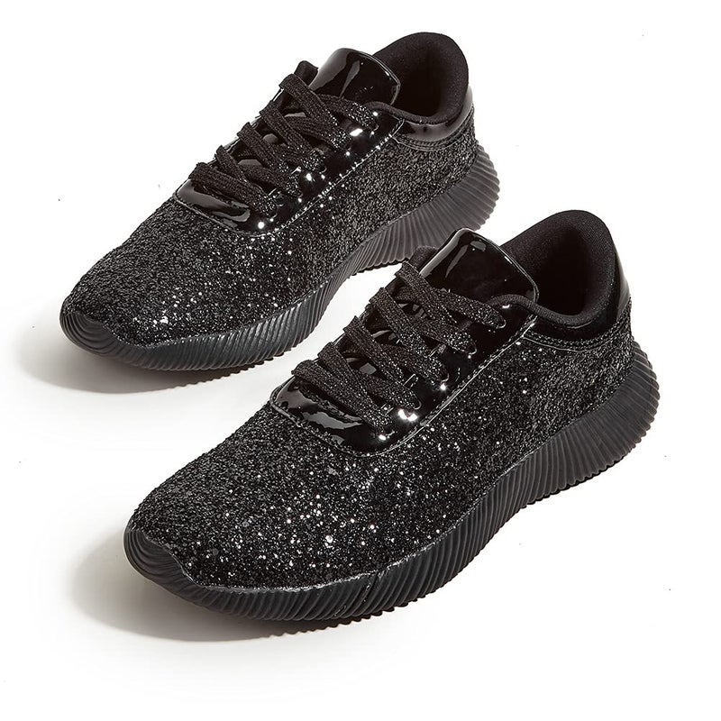 BELOS Women's Fashion Sneakers Glitter Shoes with Vibrant Colors and Sparkle(9B(M) US, Black) - Image 1
