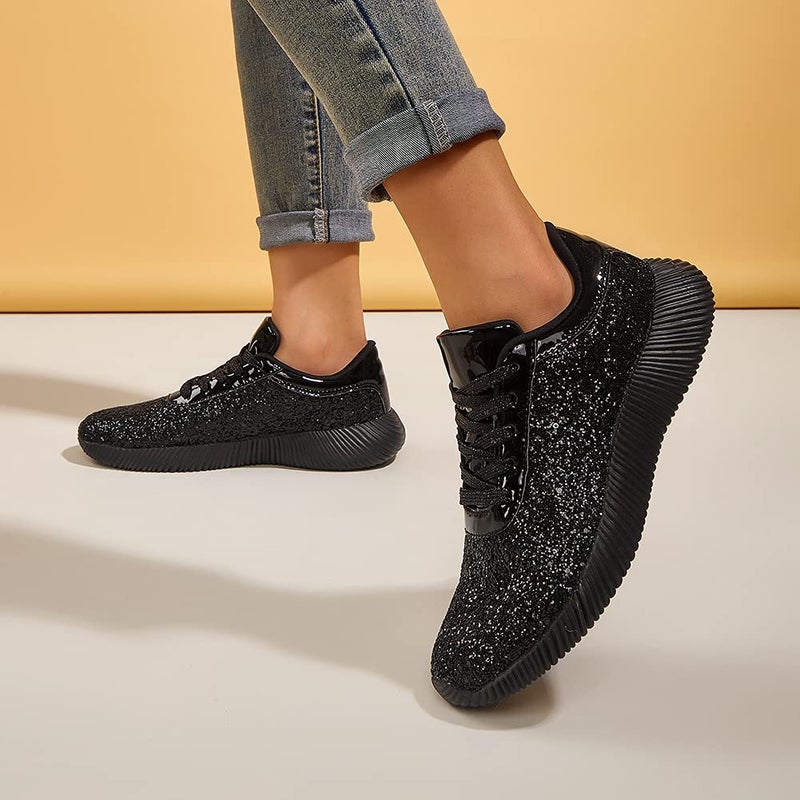 BELOS Women's Fashion Sneakers Glitter Shoes with Vibrant Colors and Sparkle(9B(M) US, Black) - Image 3