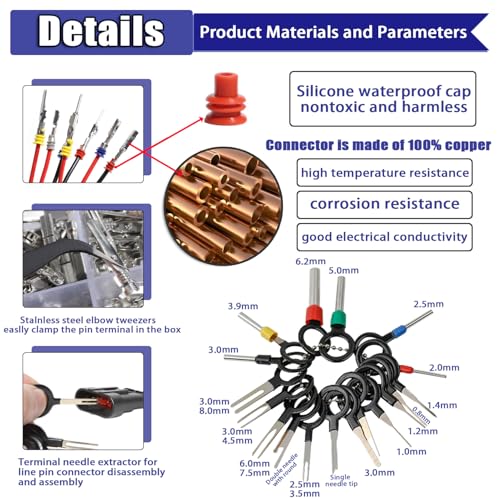 shengbowi Connector Pins Kit Terminal Pin Automotive Car Electrical 115182223252835mm MaleFemale Wire Seals Removal Tool kit Motorcycle ATV Wire NonInsulated Plug Crimp tools Set - Image 3