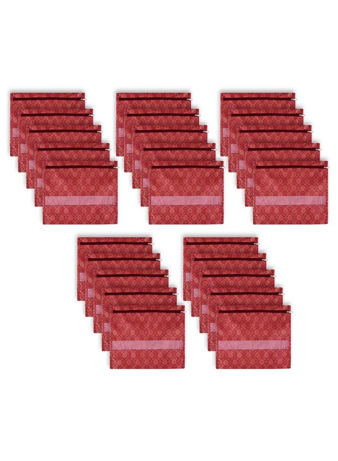Kuber Industries Pack of 25 Single Saree Bags | Clothes Bags for Storage | Non-Woven Wardrobe Organizer | Mesh Window Cloth Storage Bags Set | Single Packing Saree Bags | Golden-Print | Maroon - Image 1