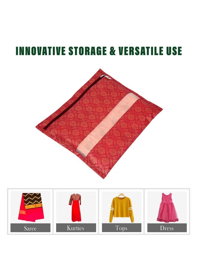 Kuber Industries Pack of 25 Single Saree Bags | Clothes Bags for Storage | Non-Woven Wardrobe Organizer | Mesh Window Cloth Storage Bags Set | Single Packing Saree Bags | Golden-Print | Maroon - Image 5