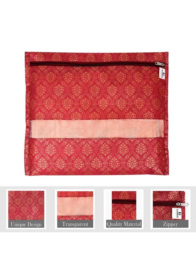 Kuber Industries Pack of 25 Single Saree Bags | Clothes Bags for Storage | Non-Woven Wardrobe Organizer | Mesh Window Cloth Storage Bags Set | Single Packing Saree Bags | Golden-Print | Maroon - Image 2