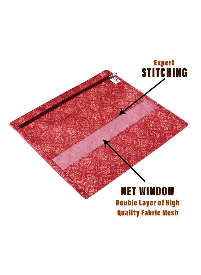 Kuber Industries Pack of 25 Single Saree Bags | Clothes Bags for Storage | Non-Woven Wardrobe Organizer | Mesh Window Cloth Storage Bags Set | Single Packing Saree Bags | Golden-Print | Maroon - Image 4