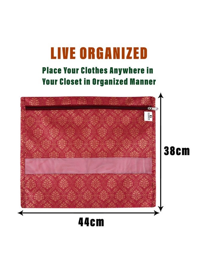 Kuber Industries Pack of 25 Single Saree Bags | Clothes Bags for Storage | Non-Woven Wardrobe Organizer | Mesh Window Cloth Storage Bags Set | Single Packing Saree Bags | Golden-Print | Maroon - Image 3