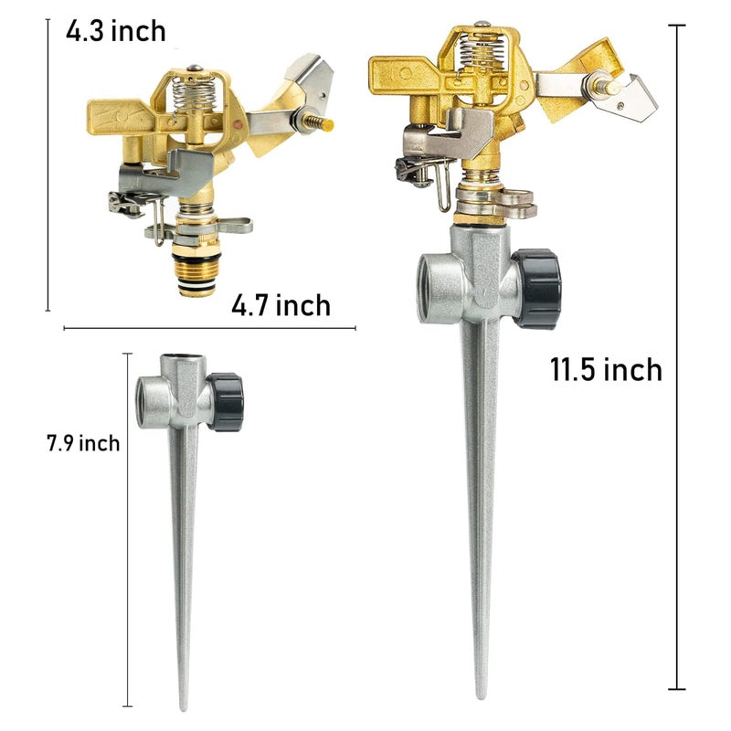 Hourleey 2 Pack Impact Lawn Sprinklers for Yard, Heavy Duty Water Sprinkler Head with Aluminum Alloy Spike Base, Adjustable Pulsating Sprinkler for Large Area Lawn Patio Garden - Image 2